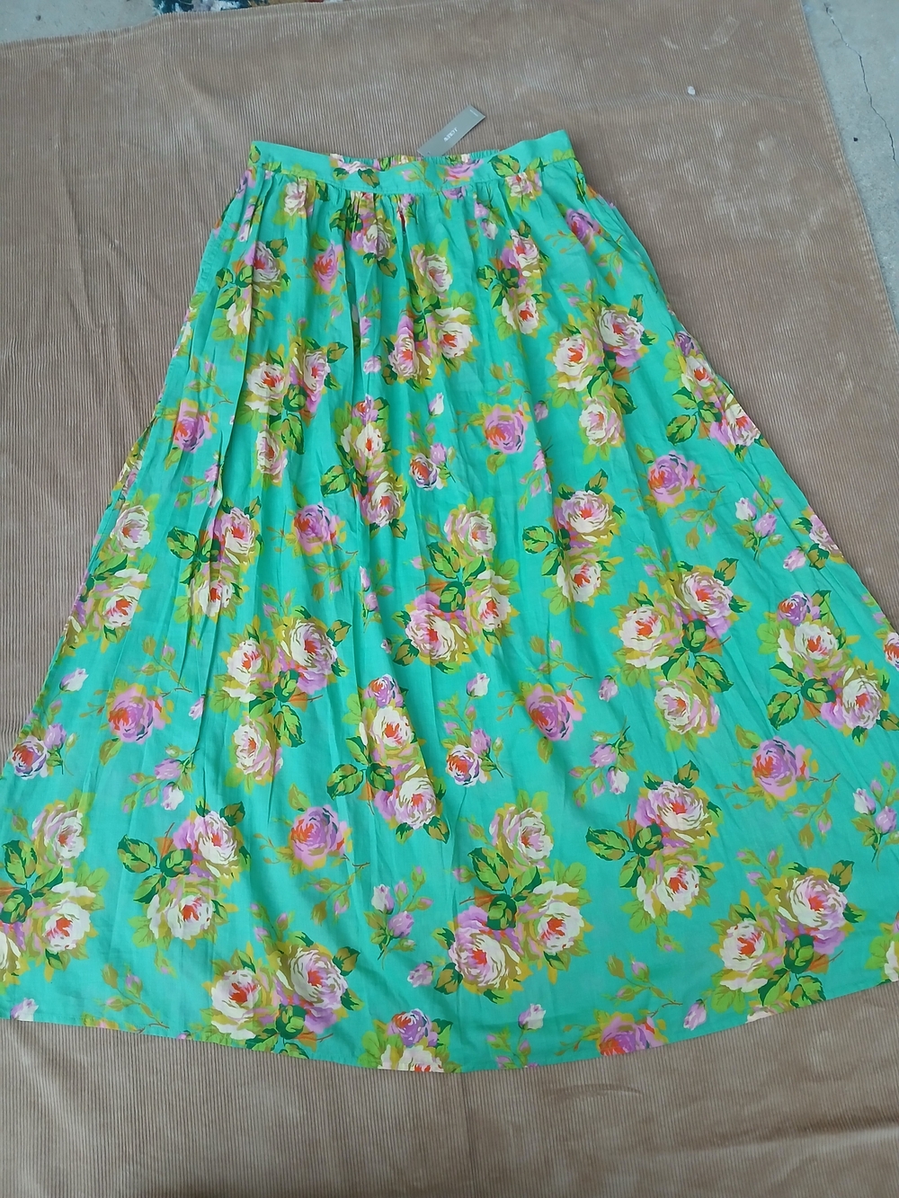 J. Crew Green Floral Maxi Skirt with Pink Rose Pattern - Picture 3 of 13